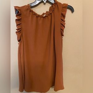 Ladies xl ruffle sleeved soft betsy boutique brown shirt- worn once